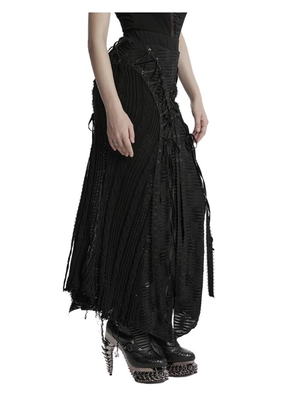 Punk Rave Daily Life Apocalyptic Gothic Spliced Shredded Knit Pencil Skirt XS/S